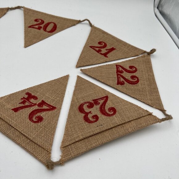 Christmas Advent Calendar Banner Jute Burlap Pocket Wall Decor Farmhouse Rustic - Picture 8 of 9